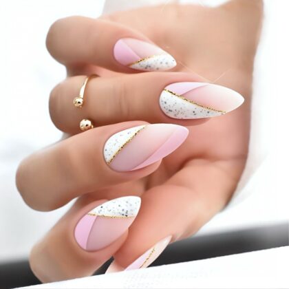 Pink Marble Glam Nails